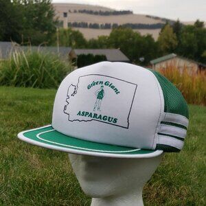 3 Stripe 5 Panel Hat Green Giant Asparagus Snapback Foam Vintage 80s Supercap